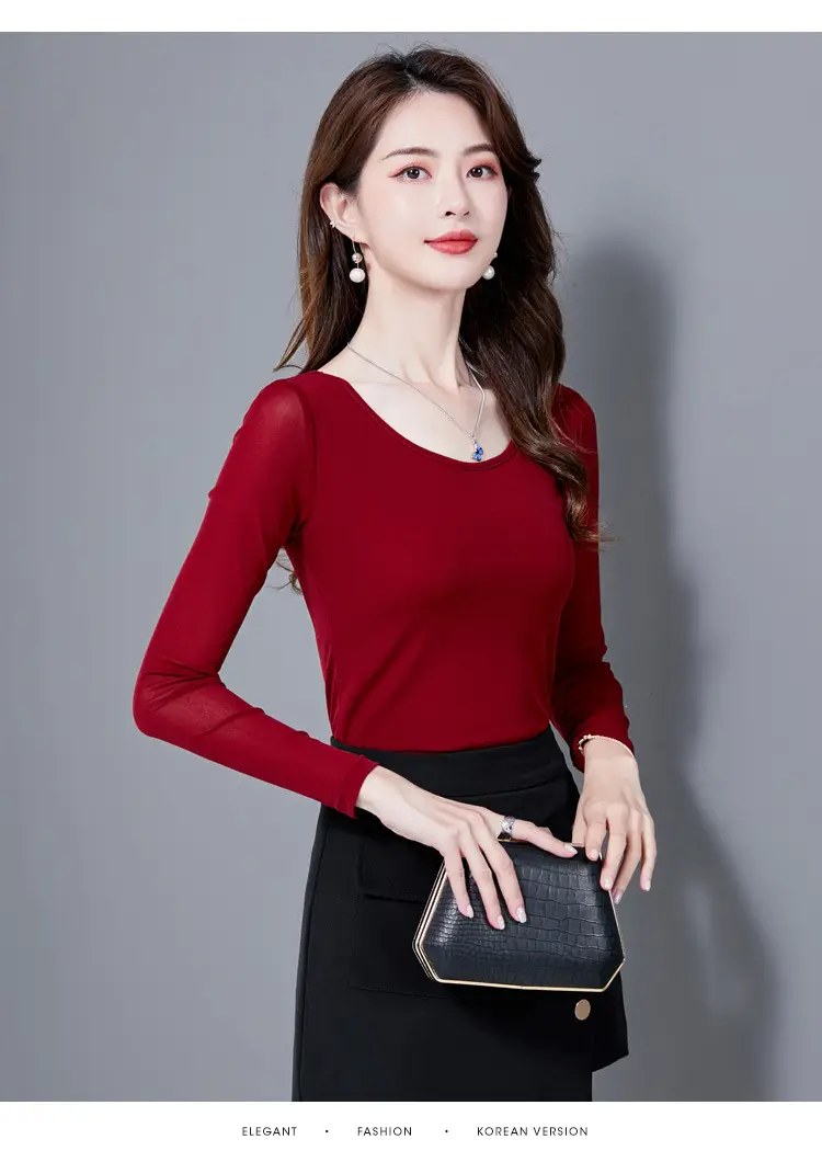 Elegant Women's White Long Sleeve T-Shirt with Glitter Silk Detail — feature 20