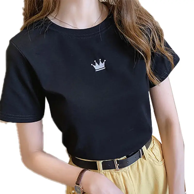 Women's Black Embroidered T-Shirt Slim Fit Summer - Image 10