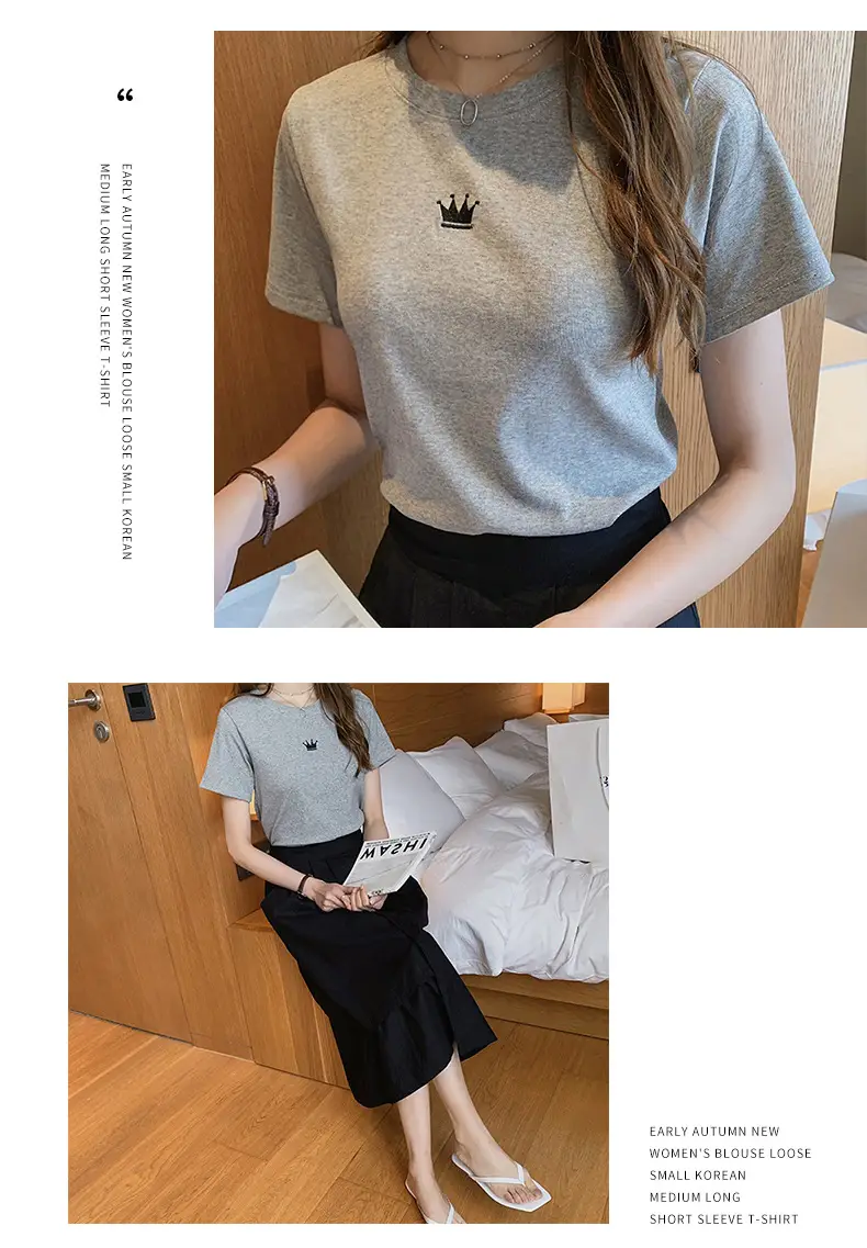 Women's Black Embroidered T-Shirt Slim Fit Summer — feature 10