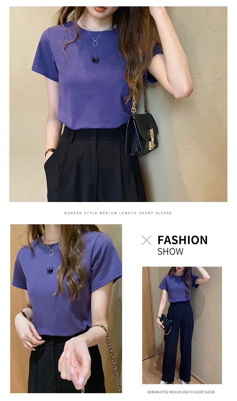 Women's Black Embroidered T-Shirt Slim Fit Summer — feature 12