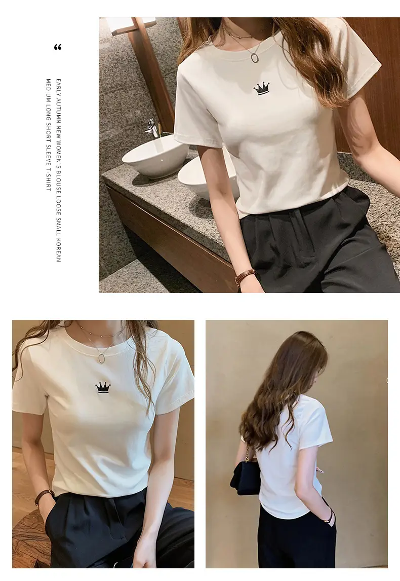 Women's Black Embroidered T-Shirt Slim Fit Summer — feature 6