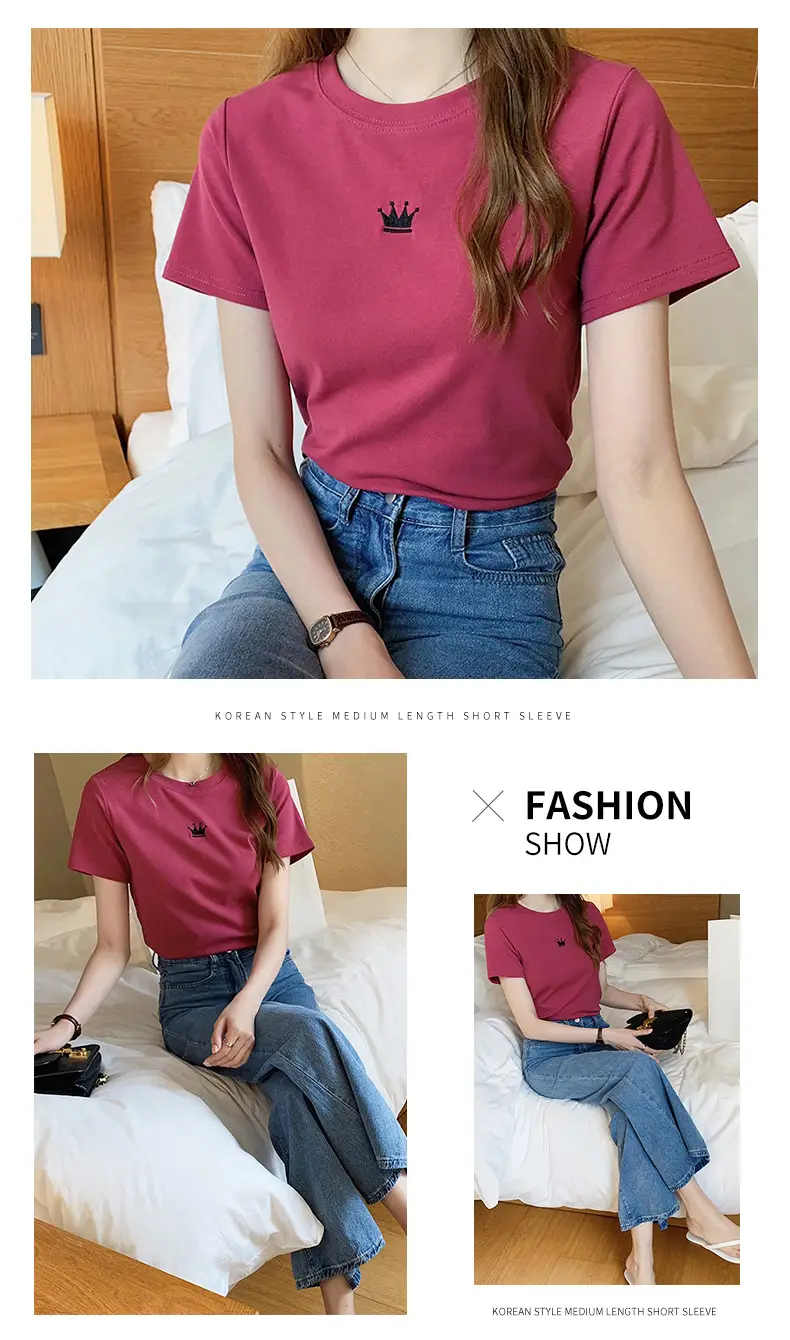Women's Black Embroidered T-Shirt Slim Fit Summer — feature 7