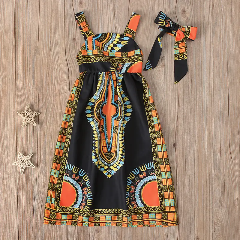 Girls African Print Sleeveless Dress Two Piece Set