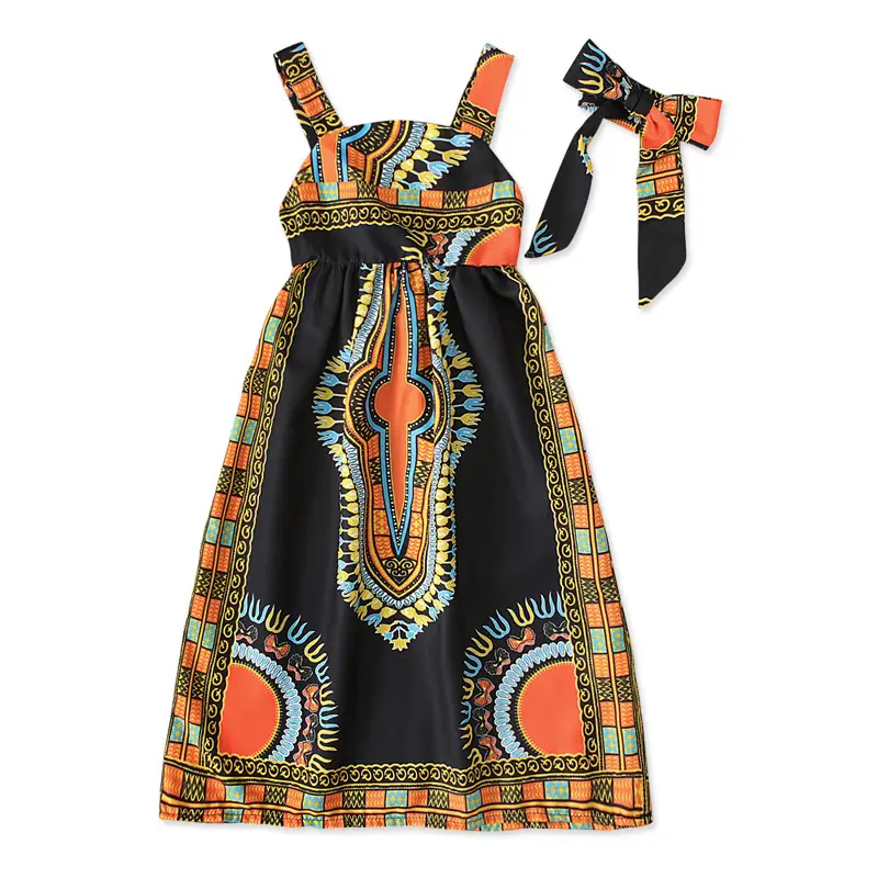 Girls African Print Sleeveless Dress Two Piece Set