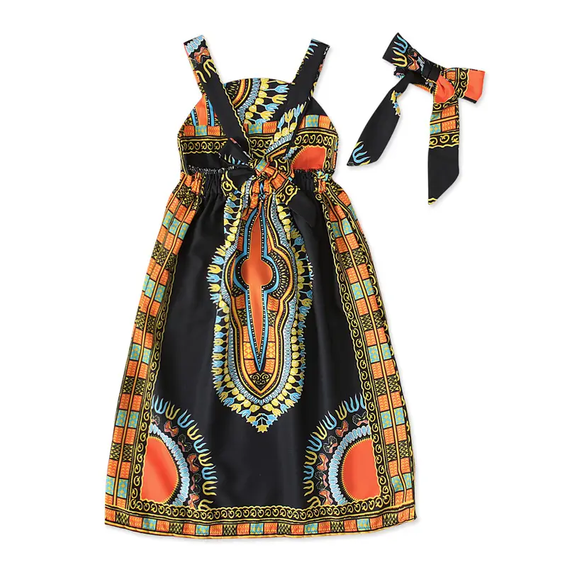 Girls African Print Sleeveless Dress Two Piece Set — feature 8