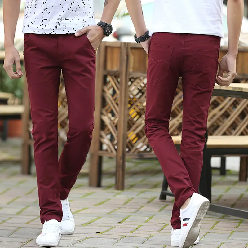 Men Maroon Slim Fit Straight Pants Wedding Best Man - Image 7