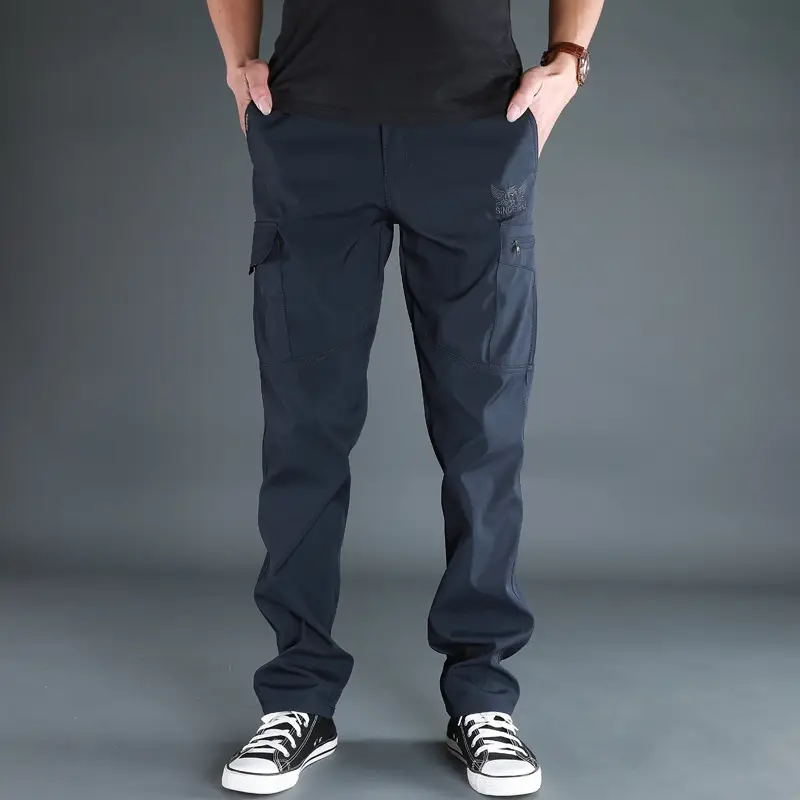 Men Grey Stretchy Multi-Pocket Cargo Pants Large - Image 6