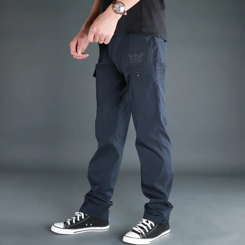 Men Grey Stretchy Multi-Pocket Cargo Pants Large - Image 7