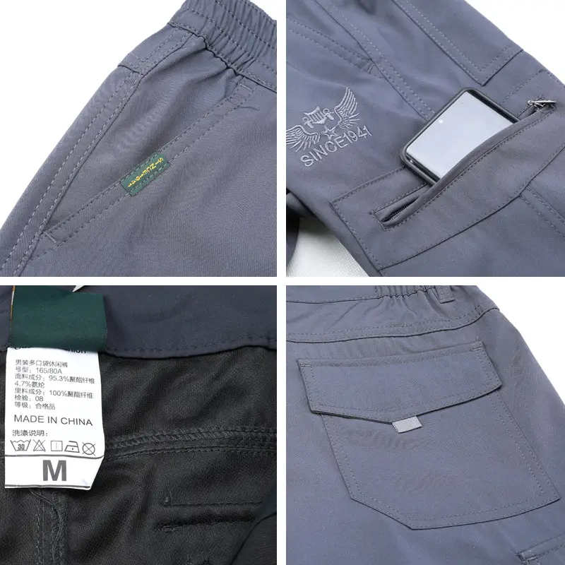 Men Grey Stretchy Multi-Pocket Cargo Pants Large - Image 9