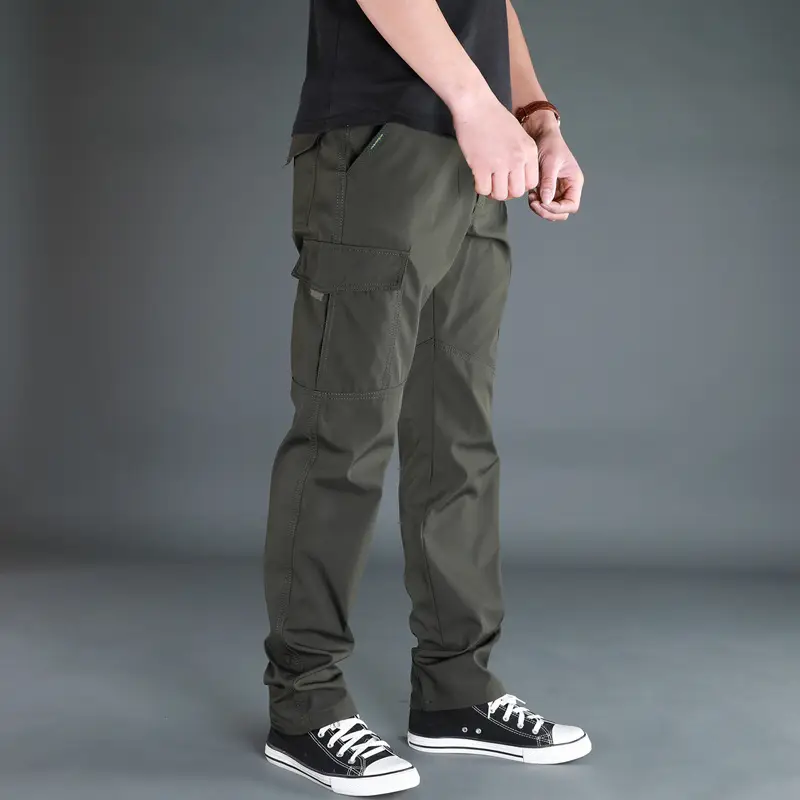Men Grey Stretchy Multi-Pocket Cargo Pants Large - Image 2