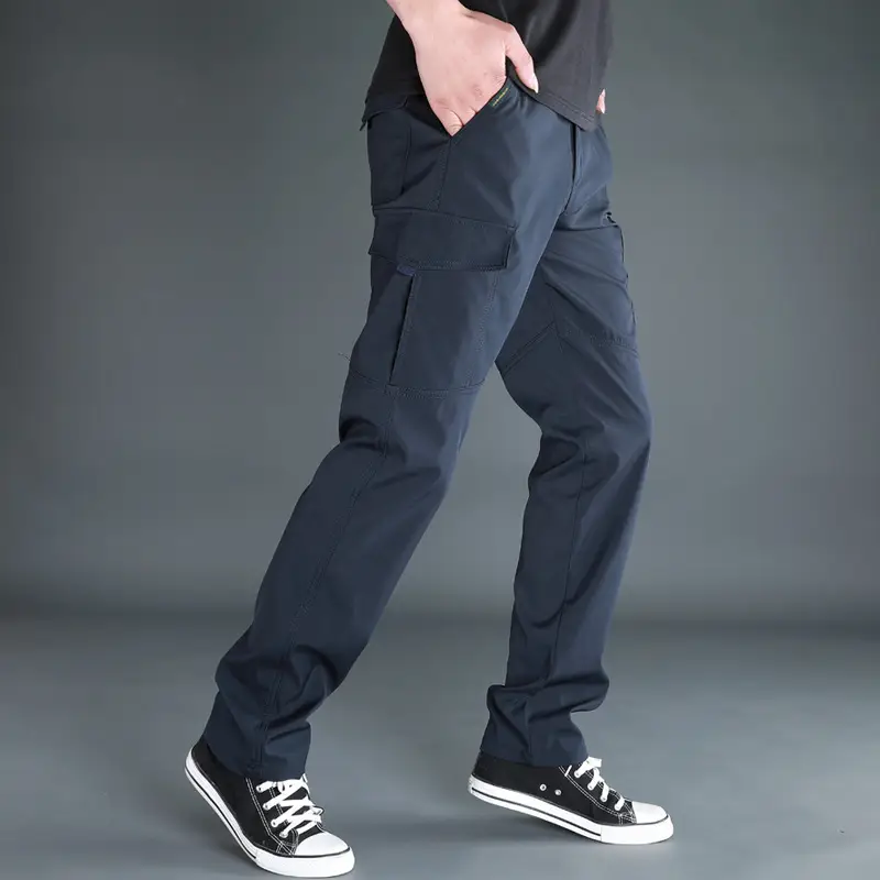 Men Grey Stretchy Multi-Pocket Cargo Pants Large - Image 4