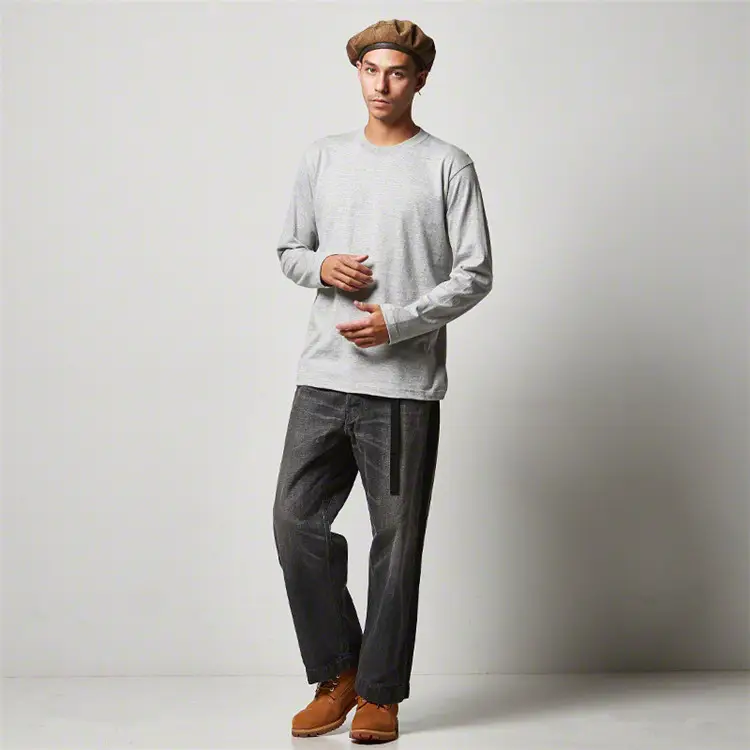 Men's Grey Long Sleeve Pure Cotton T-Shirt XS-2XL — feature 4