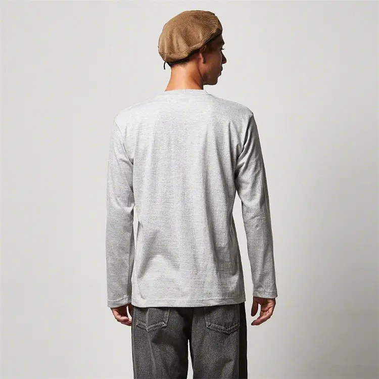 Men's Grey Long Sleeve Pure Cotton T-Shirt XS-2XL — feature 5