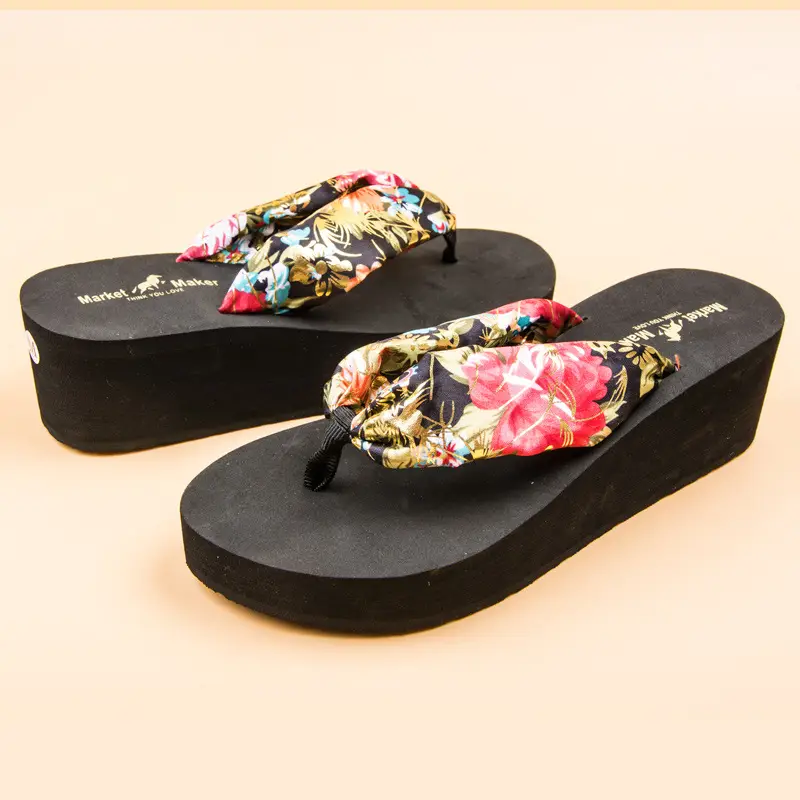 Thick-Soled Flip-Flops for Women, Bohemian Casual High-Heeled Non-Slip Platform Beach Shoes, Non-Slip and Wear-Resistant