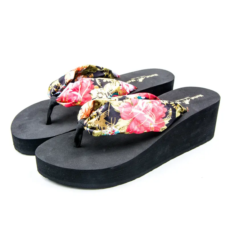 Thick-Soled Flip-Flops for Women, Bohemian Casual High-Heeled Non-Slip Platform Beach Shoes, Non-Slip and Wear-Resistant