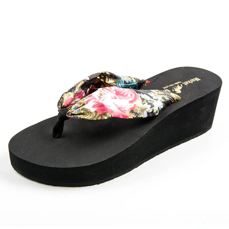 Thick-Soled Flip-Flops for Women, Bohemian Casual High-Heeled Non-Slip Platform Beach Shoes, Non-Slip and Wear-Resistant