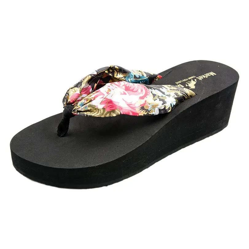 Women Bohemian Floral Flip Flops Non-Slip Platform