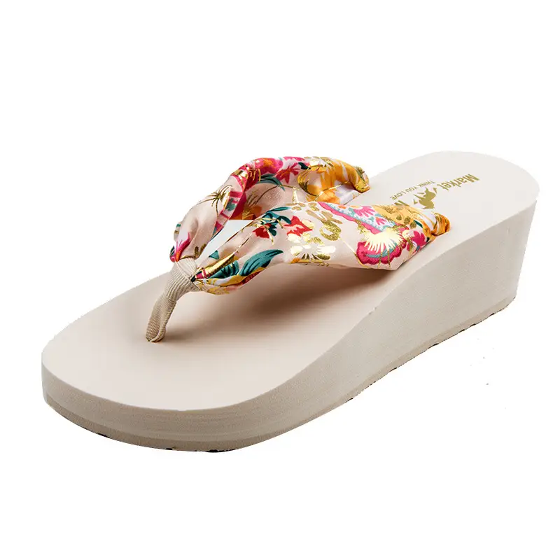 Thick-Soled Flip-Flops for Women, Bohemian Casual High-Heeled Non-Slip Platform Beach Shoes, Non-Slip and Wear-Resistant