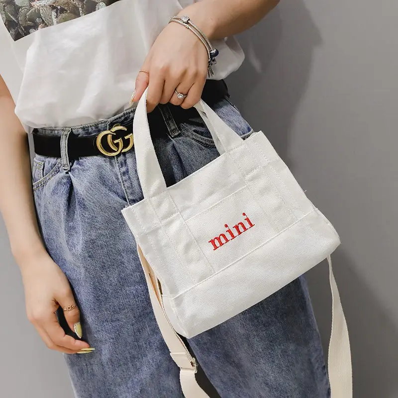 Women's Mini Canvas Shoulder Bag White 2020 - Image 9