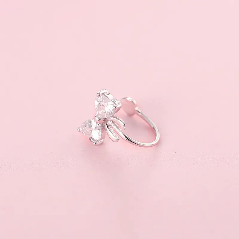 Korean Earrings Earring Clip Bow Zircon Silver - Image 3