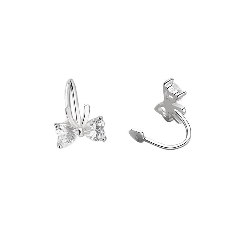 Korean Earrings Earring Clip Bow Zircon Silver - Image 6