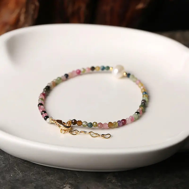 Rainbow Mori Natural Tourmaline Pearl Bracelet - Image 4