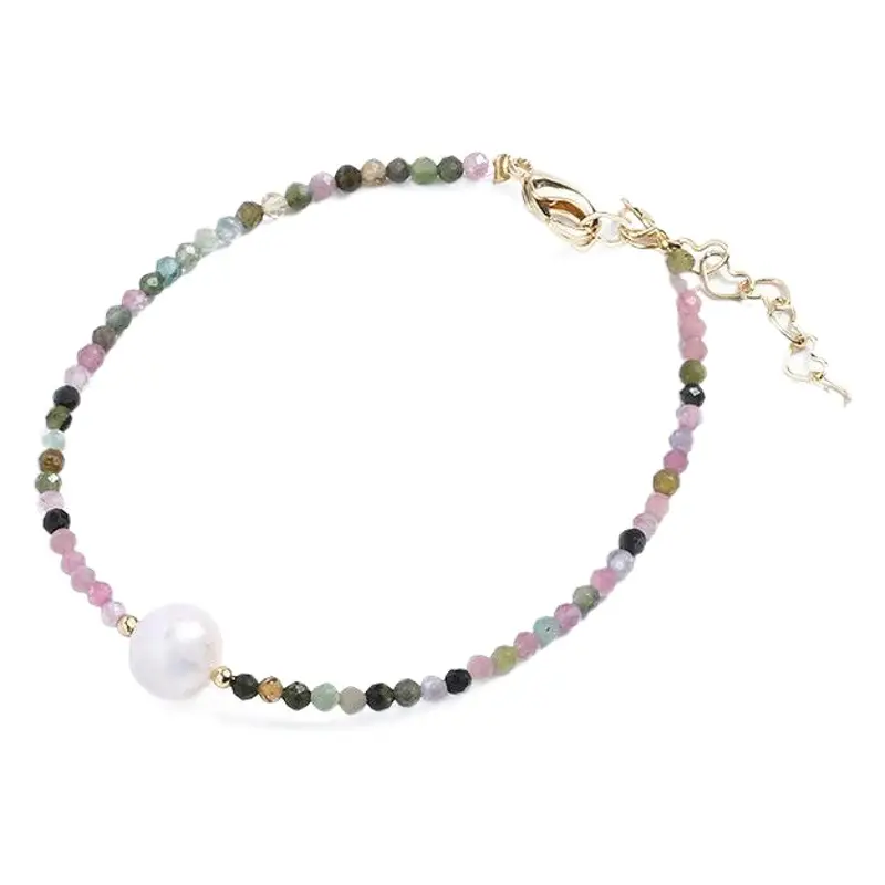 Rainbow Mori Natural Tourmaline Pearl Bracelet