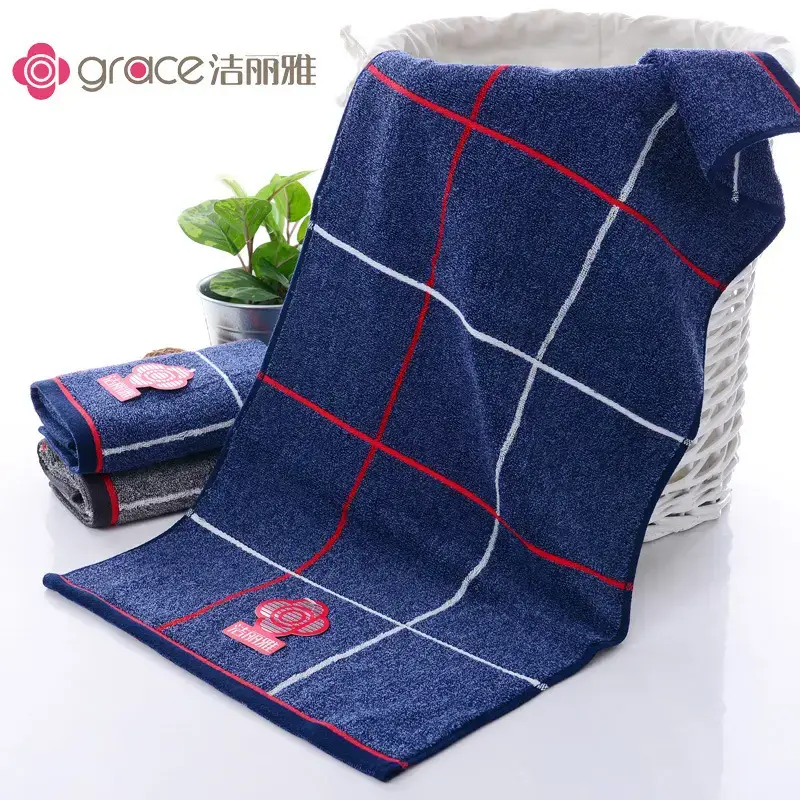 Jielia Towel 6729 Black Red Plaid Household Adult Face Towel Breathable Jacquard Terry Cotton - Image 4