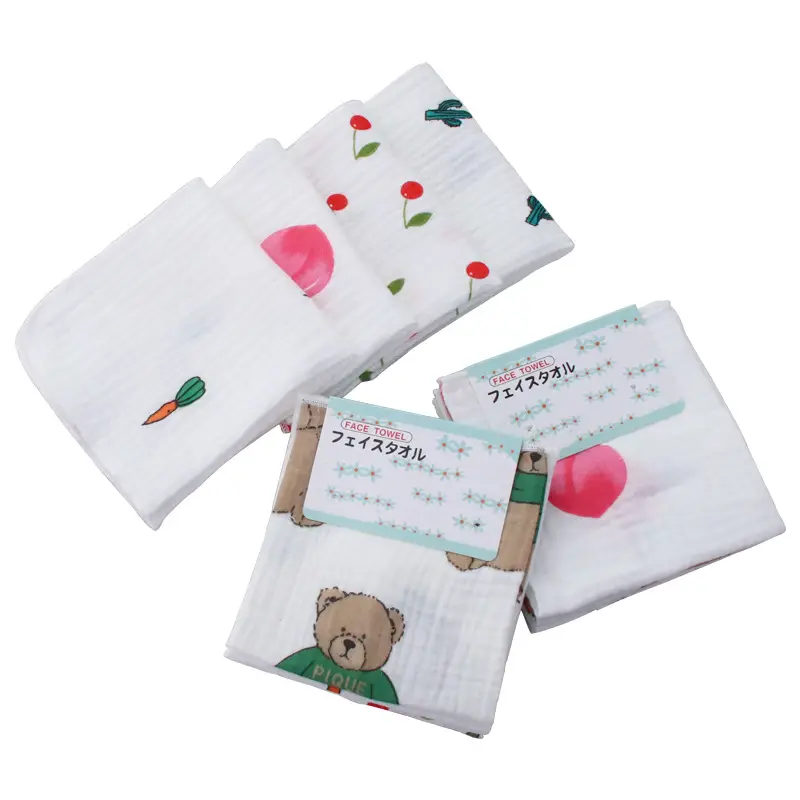 Pure Cotton Baby Handkerchief Set 4pcs Small Square Double Crepe - Image 5