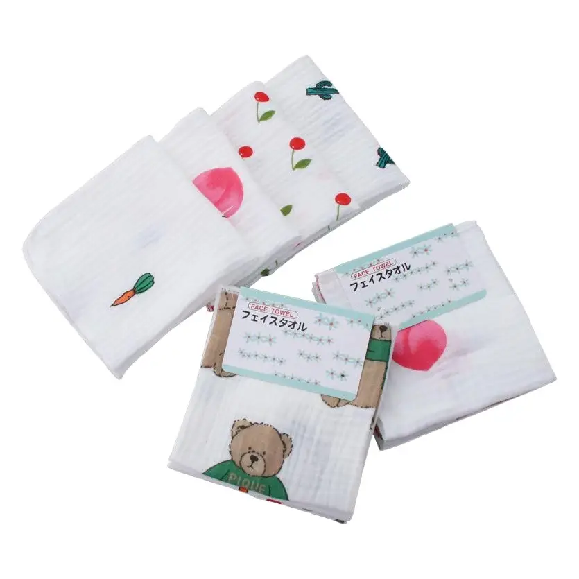 Pure Cotton Baby Handkerchief Set 4pcs Small Square Double Crepe