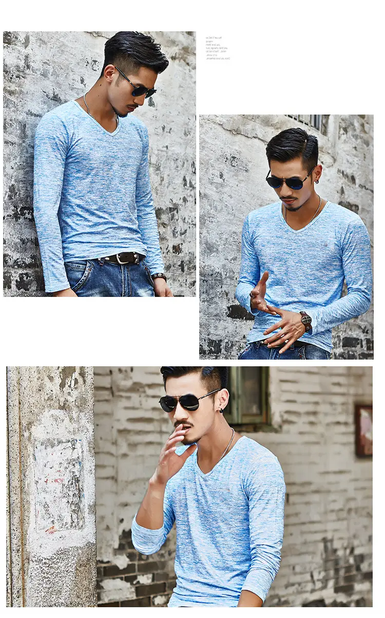 Men's Grey Marbled Long Sleeve T-Shirt Casual Trendy — feature 13
