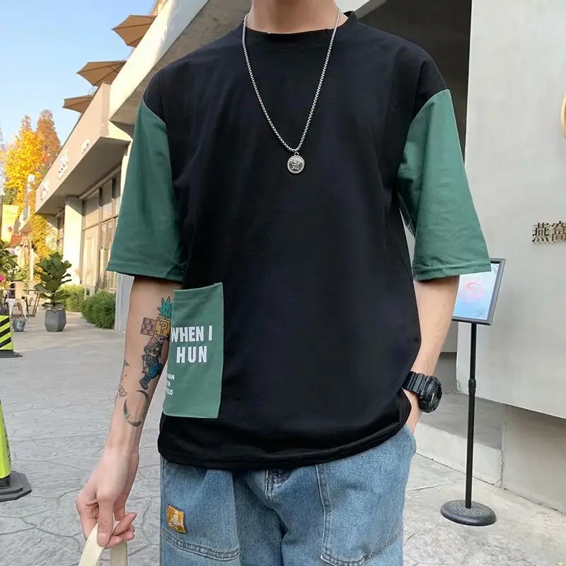 Men Korean Style Half Sleeve T-Shirt Orange Loose Fit