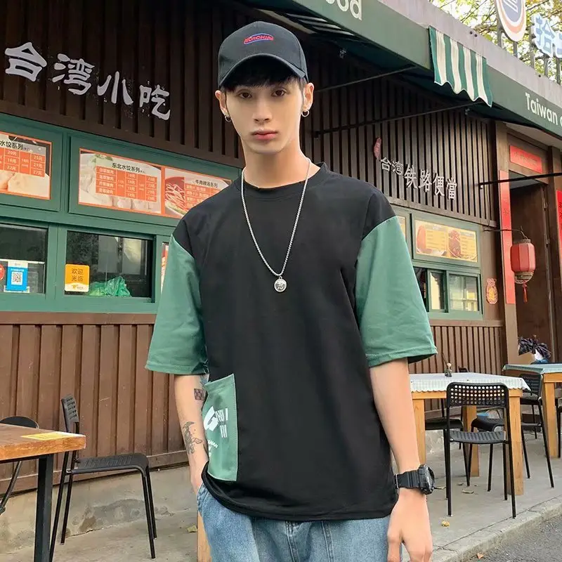 Men Korean Style Half Sleeve T-Shirt Orange Loose Fit - Image 5