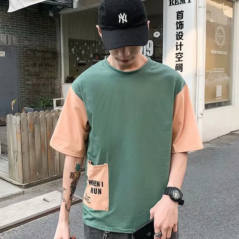 Men Korean Style Half Sleeve T-Shirt Orange Loose Fit - Image 6