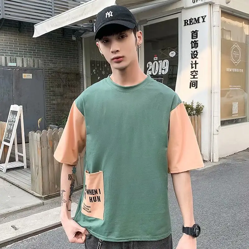 Men Korean Style Half Sleeve T-Shirt Orange Loose Fit - Image 3