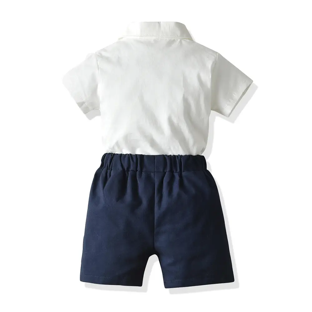 Kids British Style Badge Shorts Suit White Navy - Image 3