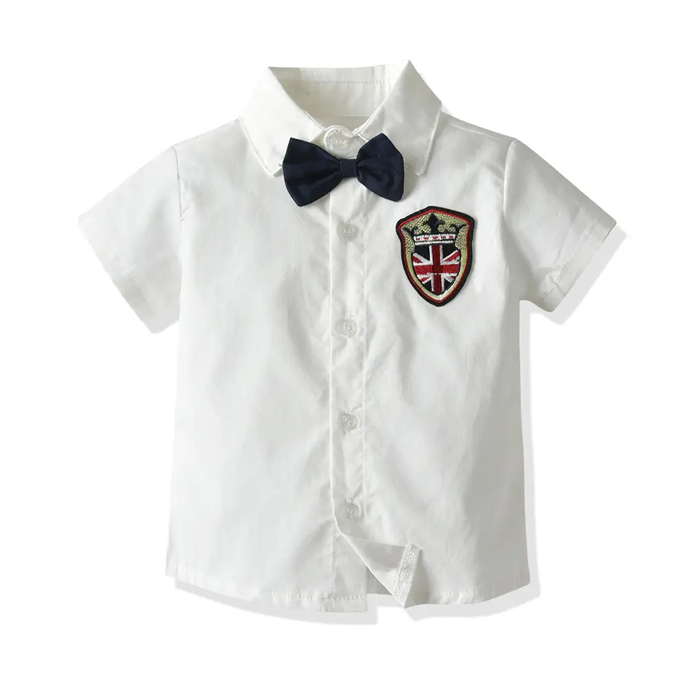 Kids British Style Badge Shorts Suit White Navy - Image 5