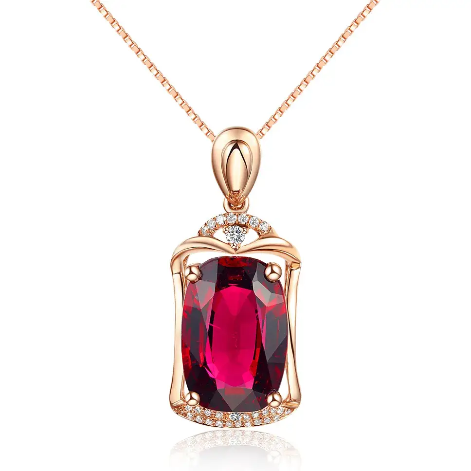 Rose Red Tourmaline Pendant with 18K Gold Plated Design