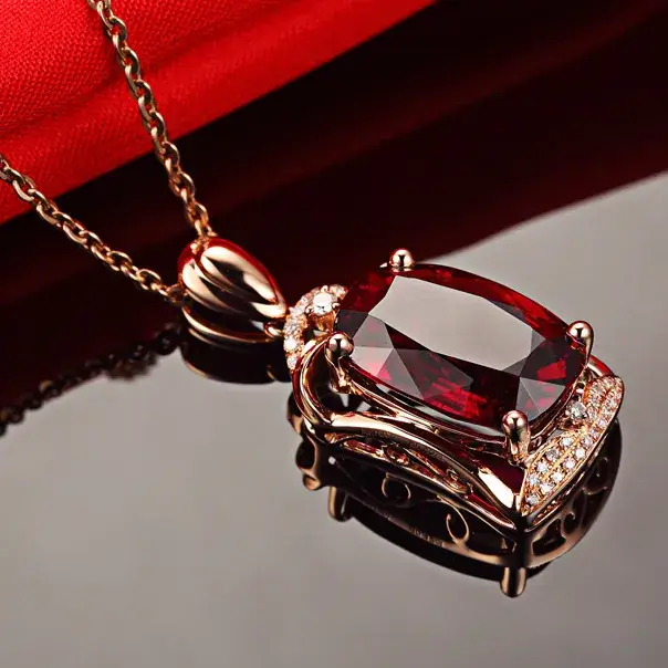 Rose Red Tourmaline Pendant with 18K Gold Plated Design