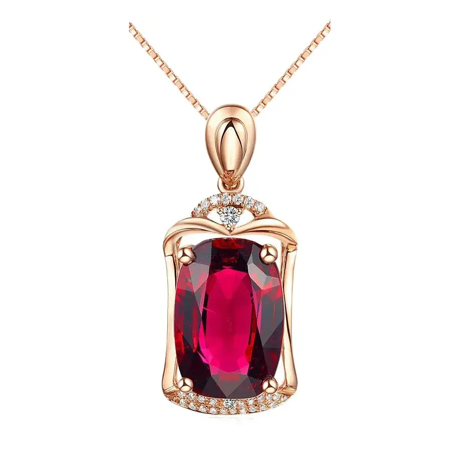 Rose Red Tourmaline Pendant with 18K Gold Plated Design