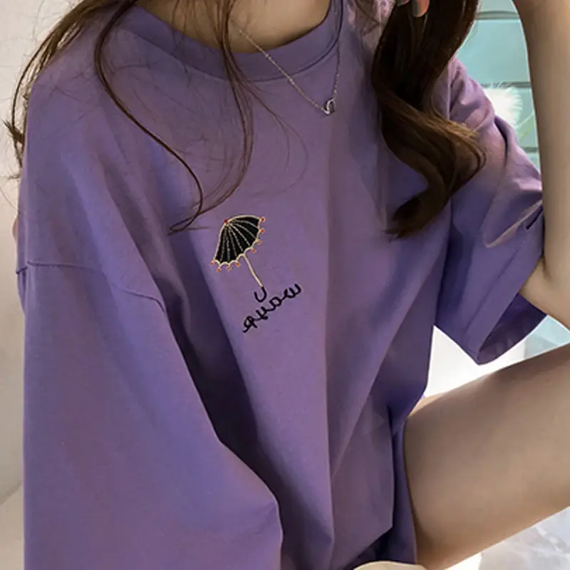 2025 Women Embroidered T-Shirt Black Short Sleeve - Image 2