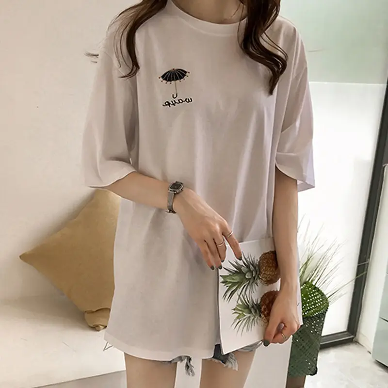 2025 Women Embroidered T-Shirt Black Short Sleeve - Image 4