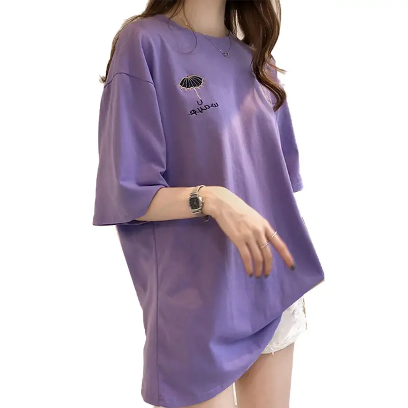 2025 Women Embroidered T-Shirt Black Short Sleeve - Image 6