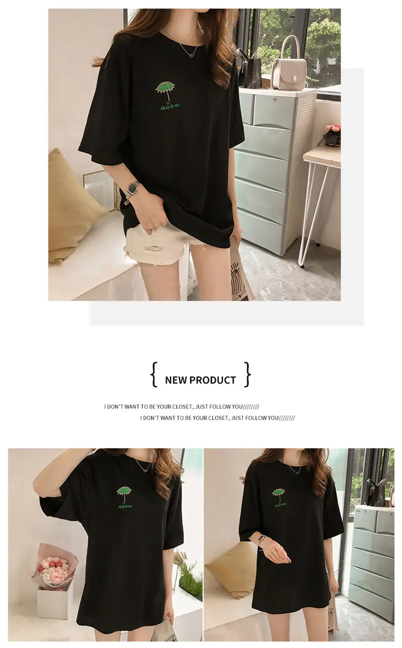 2025 Women Embroidered T-Shirt Black Short Sleeve — feature 12