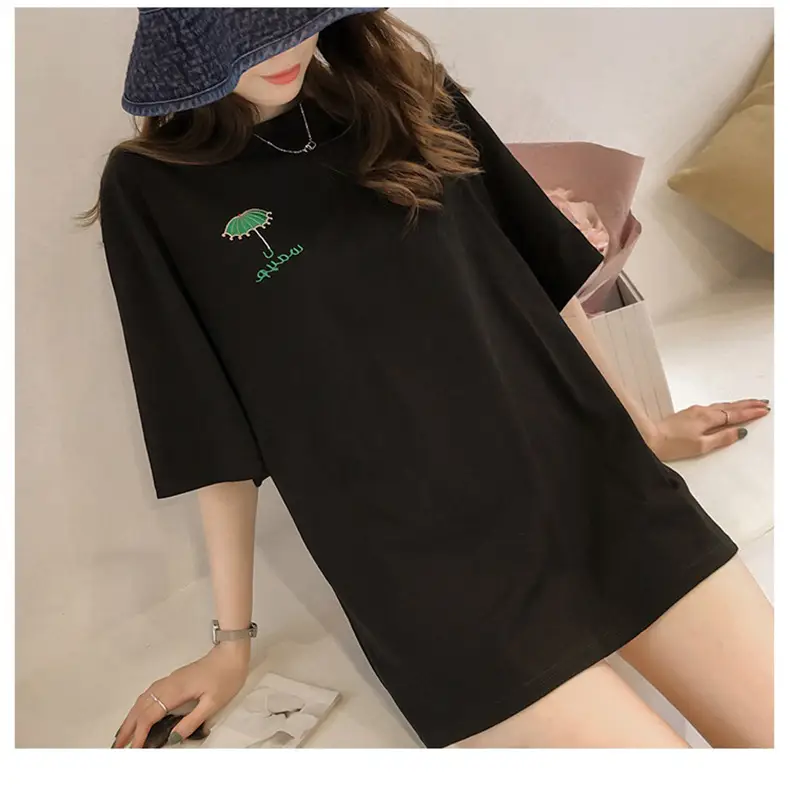 2025 Women Embroidered T-Shirt Black Short Sleeve — feature 14