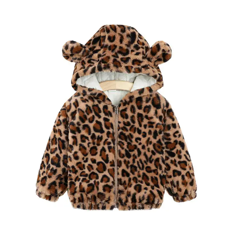 Girls Leopard Print Hooded Jacket Winter Cotton Faux Fur - Image 13