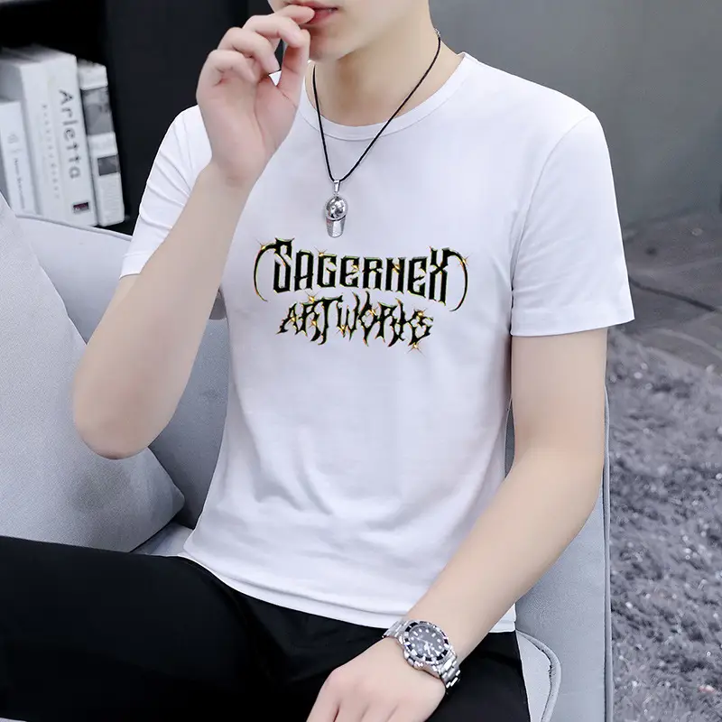 Men Printed Grey T-Shirt Short Sleeve Crew Neck