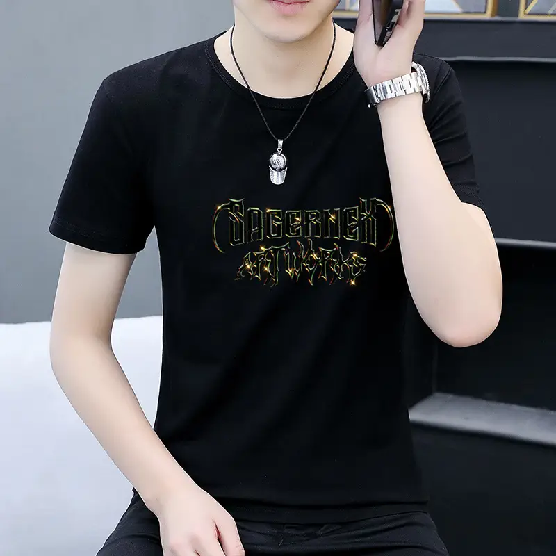 Men Printed Grey T-Shirt Short Sleeve Crew Neck - Image 2