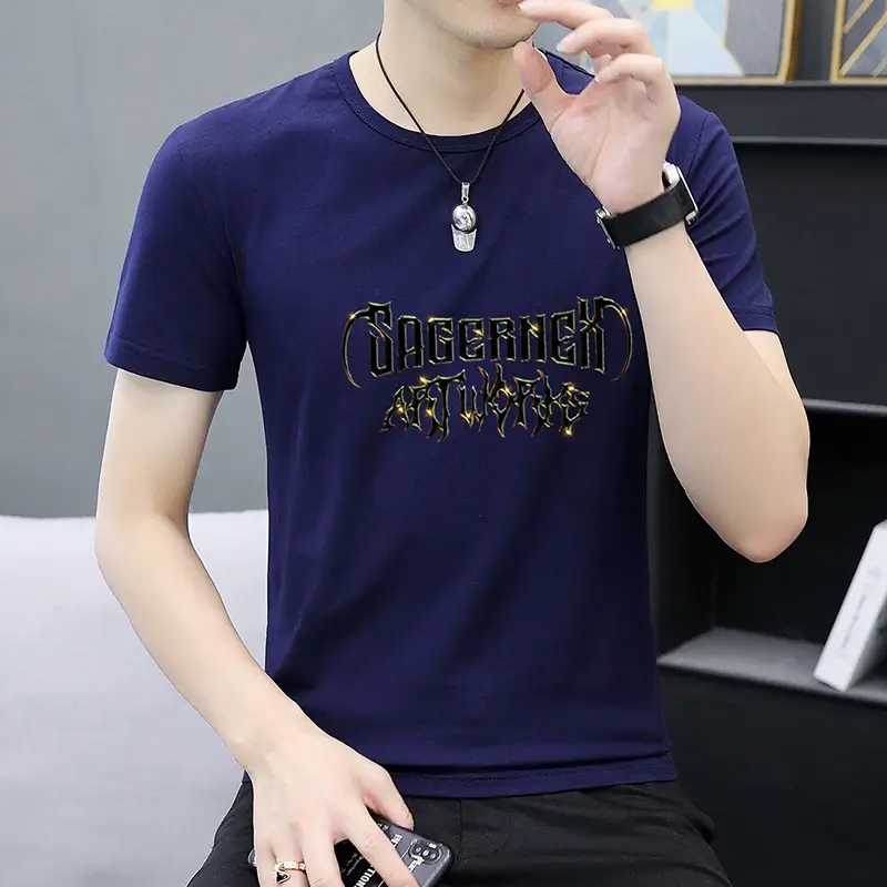 Men Printed Grey T-Shirt Short Sleeve Crew Neck - Image 6