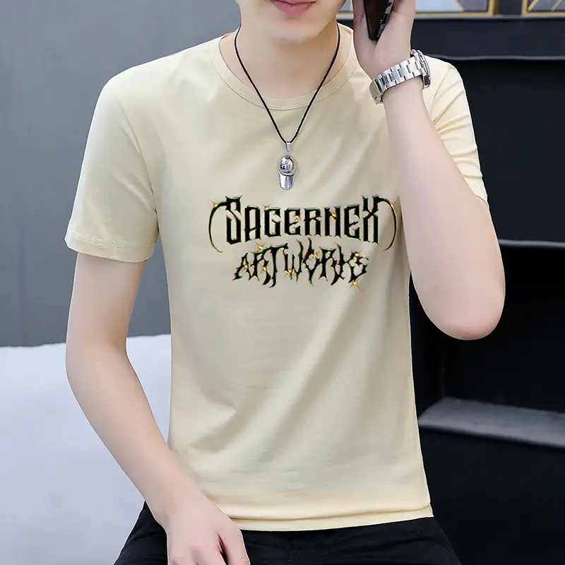 Men Printed Grey T-Shirt Short Sleeve Crew Neck - Image 7